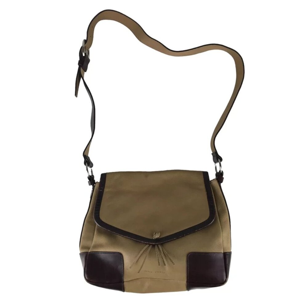Wilsons Leather Womens Beige Brown Pelle‎ Studios Shoulder Strap Crossbody Bag